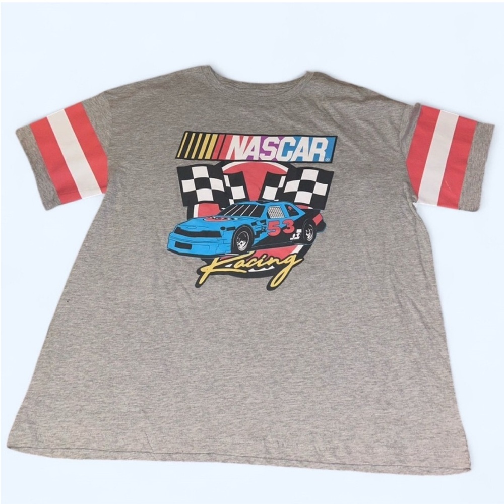 Gray NASCAR Racing T-Shirt with Red Stripes
